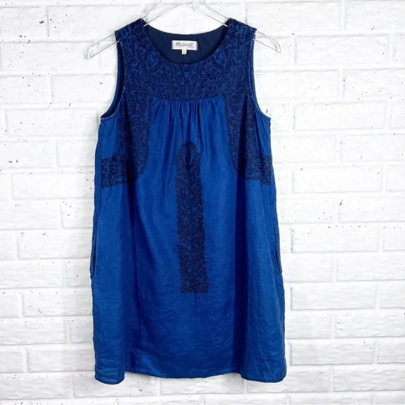 Madewell | Dresses | Madewell Sleeveless Tank Chambray Dress Embroidery  Details With Pockets | Poshmark